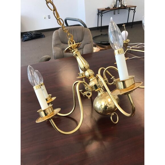 Vintage 1972 Chandelier Solid Brass Gold Ceiling Light Fixture 6 Lights - Picture 3 of 10
